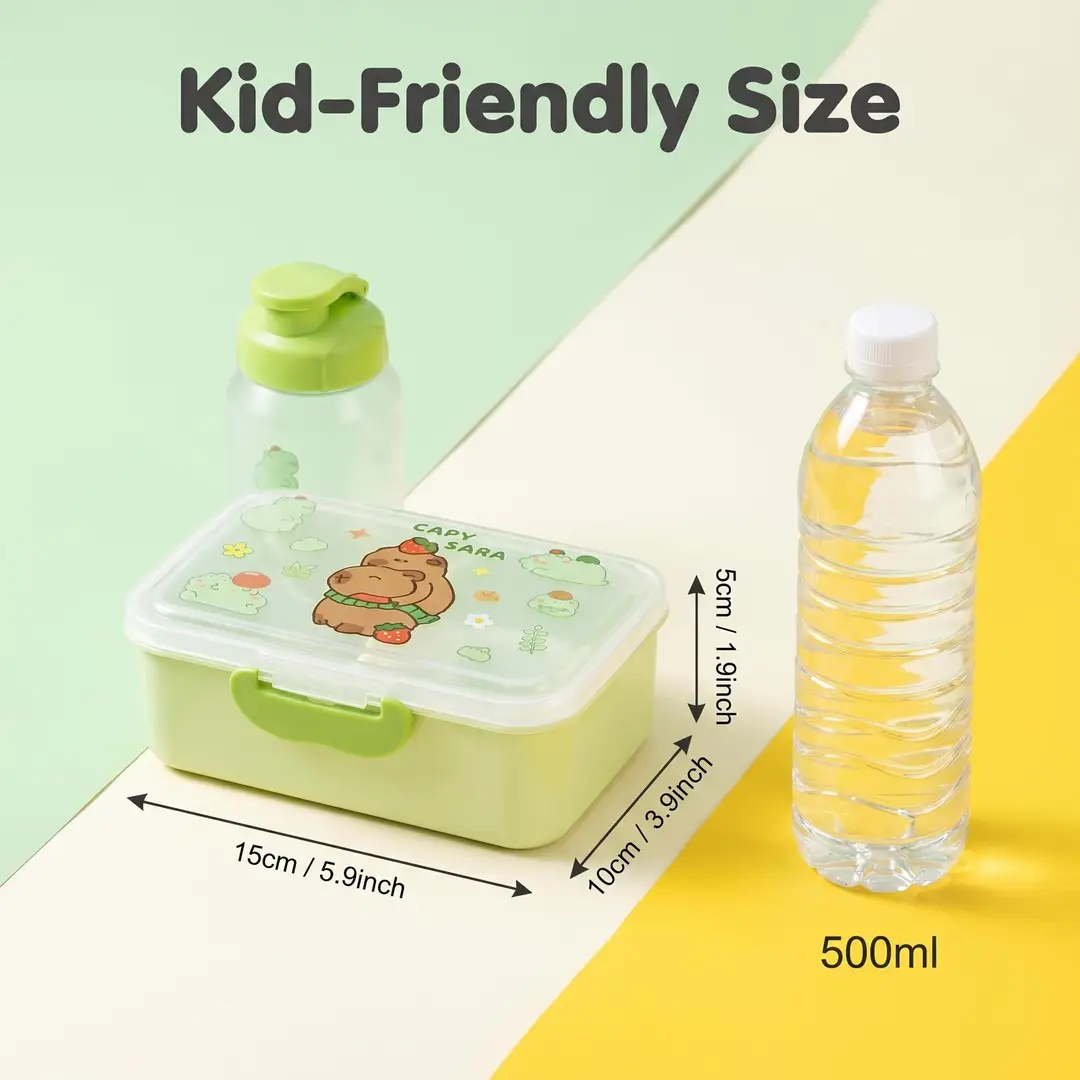 Capybara Lunch Box and Water Cup Set for Students and Office Workers, Large Capacity Double-Layer Lunch Box, High Transparency Cartoon Lunch Box