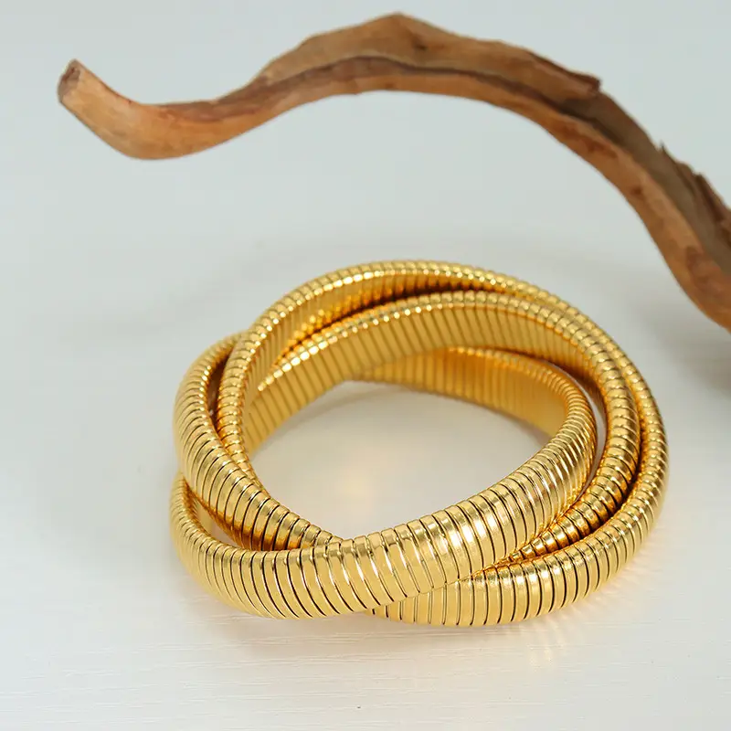 Cross-Border Hot-Selling Chunky Metal European and American Hip-Hop Trendy Three-Layer Interlocking Threaded Bracelet Wholesale Jewelry