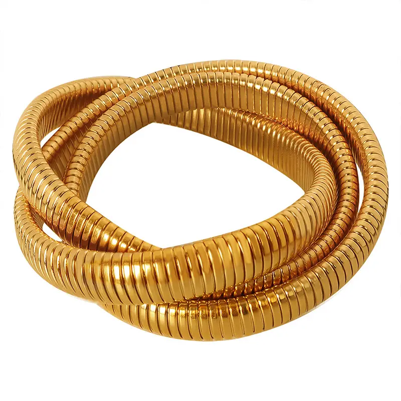 Cross-Border Hot-Selling Chunky Metal European and American Hip-Hop Trendy Three-Layer Interlocking Threaded Bracelet Wholesale Jewelry