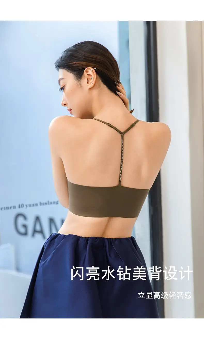 New Fashion Y-Shaped Rhinestone Backless Seamless Bra, Lightweight and Sexy Deep V Pure Desire Camisole Lingerie for Women, Comfortable and Breathable — feature 8