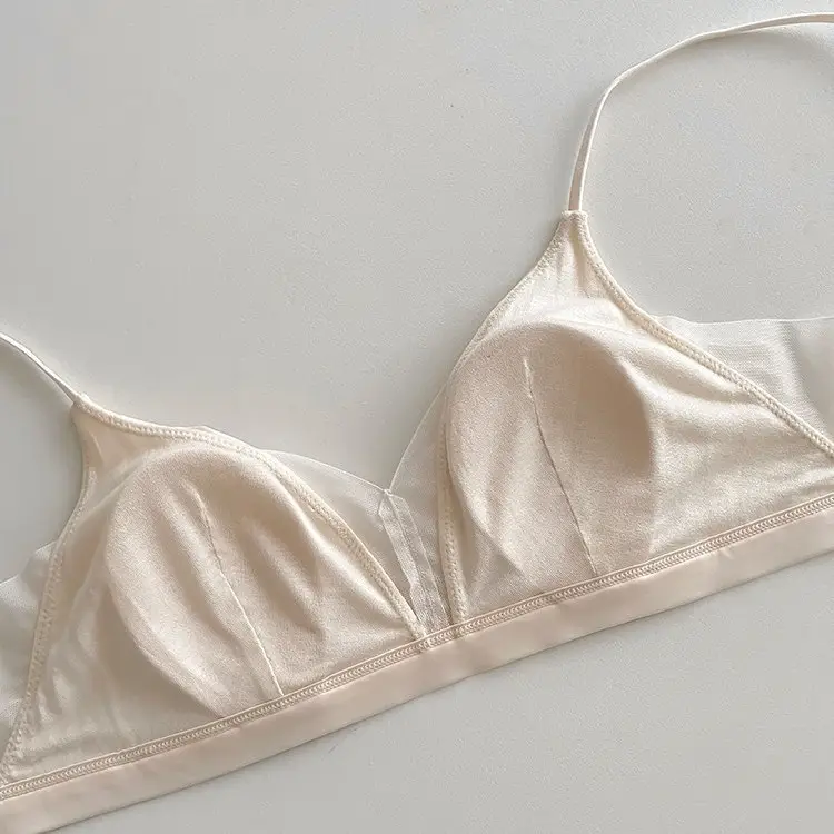 Original Japanese 100% Mulberry Silk Seamless Triangle Cup Bra for Women, Minimizes Large Bust, Prevents Sagging, Wireless Bra