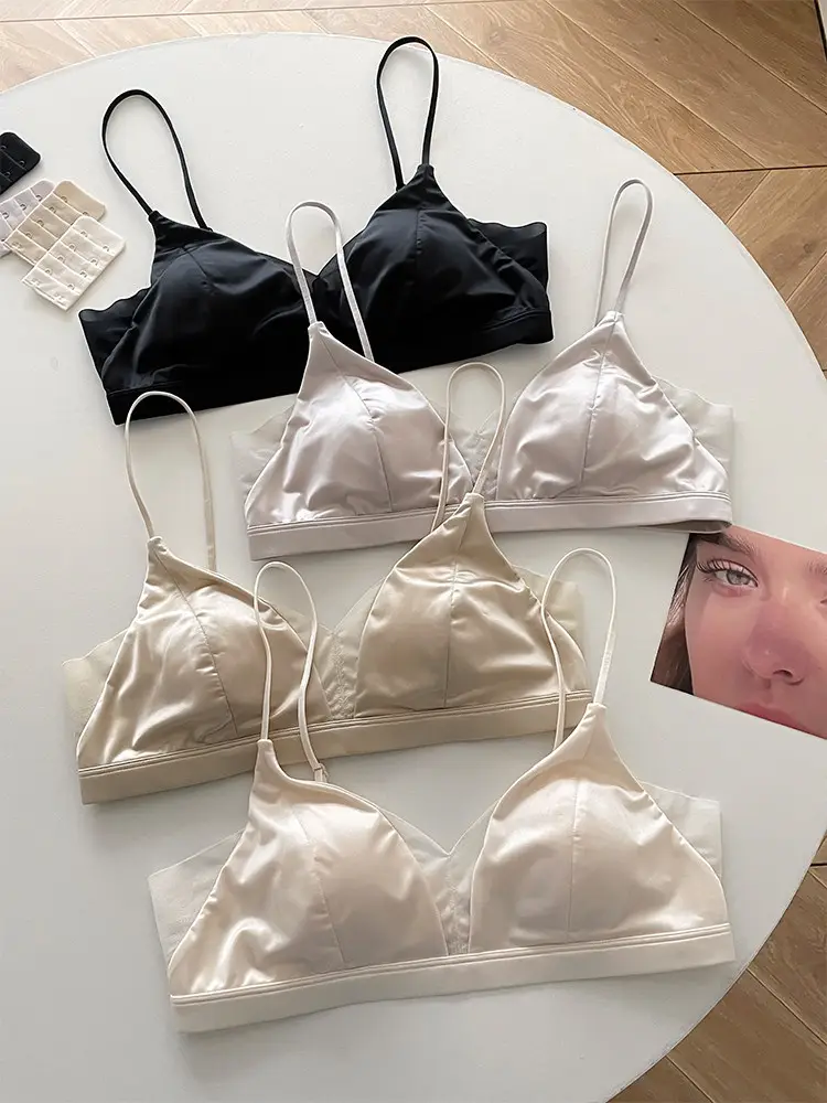 Original Japanese 100% Mulberry Silk Seamless Triangle Cup Bra for Women, Minimizes Large Bust, Prevents Sagging, Wireless Bra — feature 4