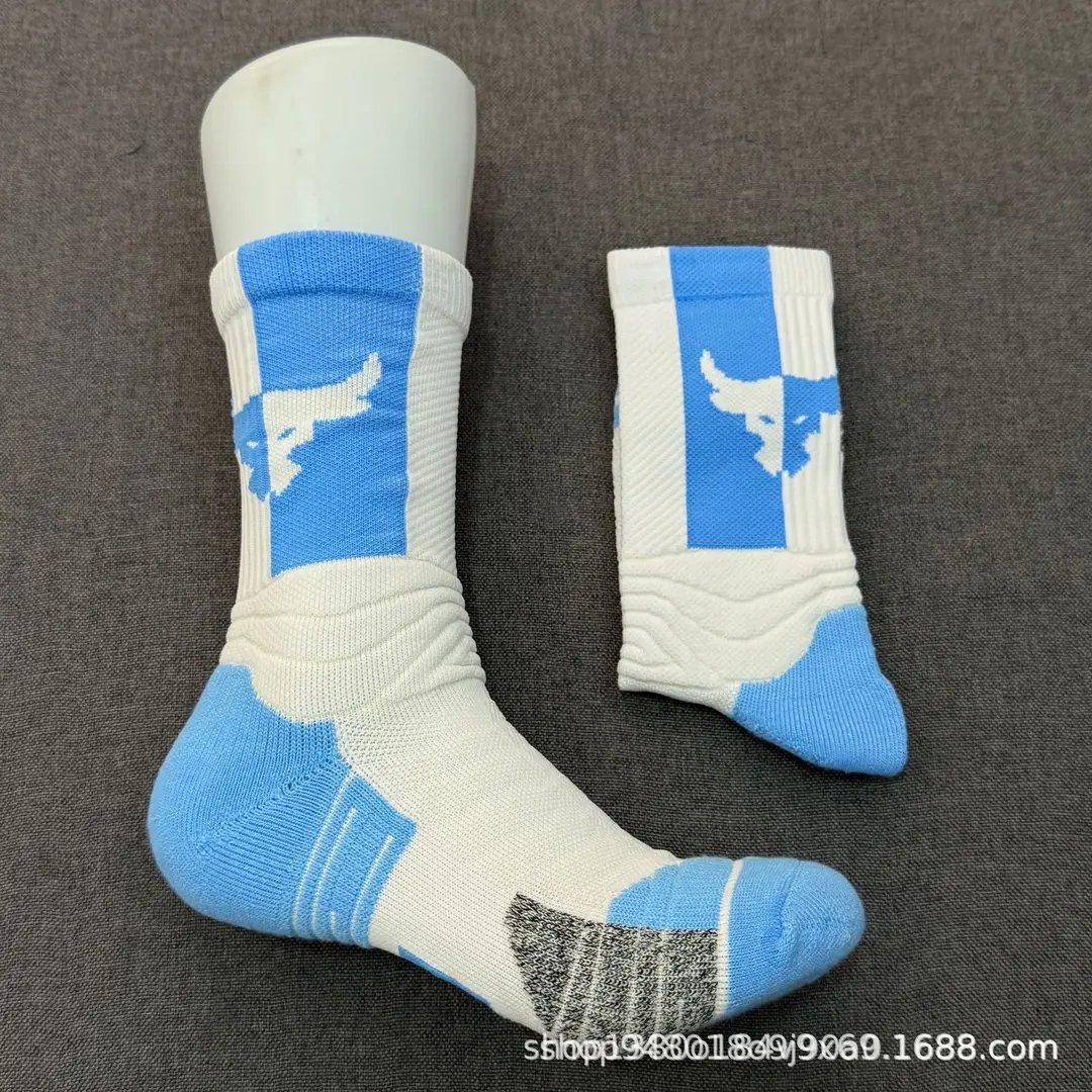 Johnson 2.0U &A Cow Head Towel Bottom Thickened Sweat-Absorbent Basketball Socks Colorful Long Tube Practical Training Sports Socks for Men