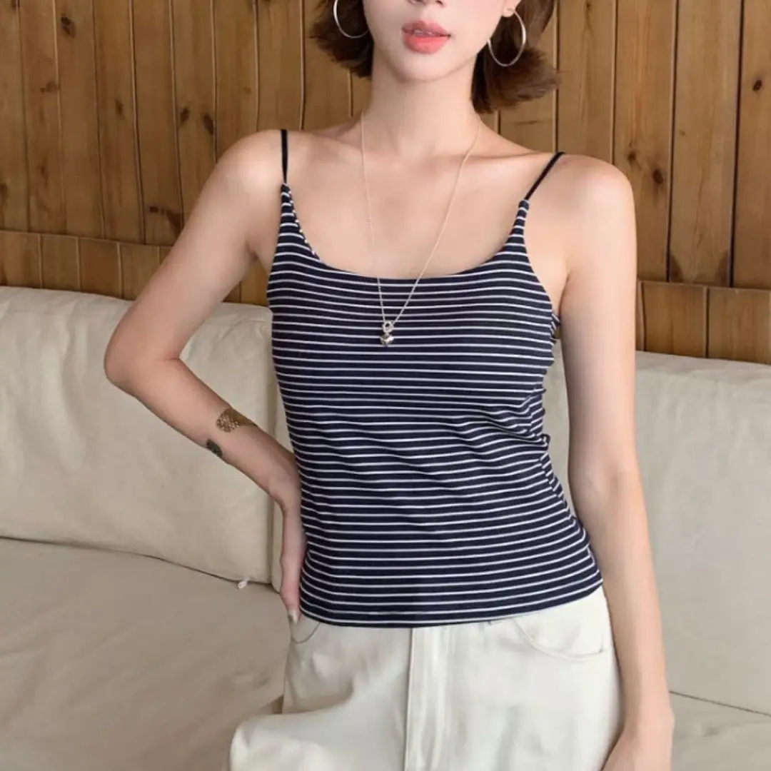 New Lyocell Cotton Fixed-Cup Camisole for Women, Summer New Style with Chest Pads, Solid Color, Slim Fit, Versatile, Beautiful Back Design