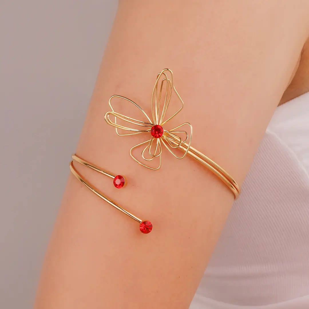 Cross-Border Hot-Selling Floral Open Arm Bracelet, Geometric Light Luxury Niche High-End Bracelet, Fashionable Arm Ring, Non-Fading Bracelet