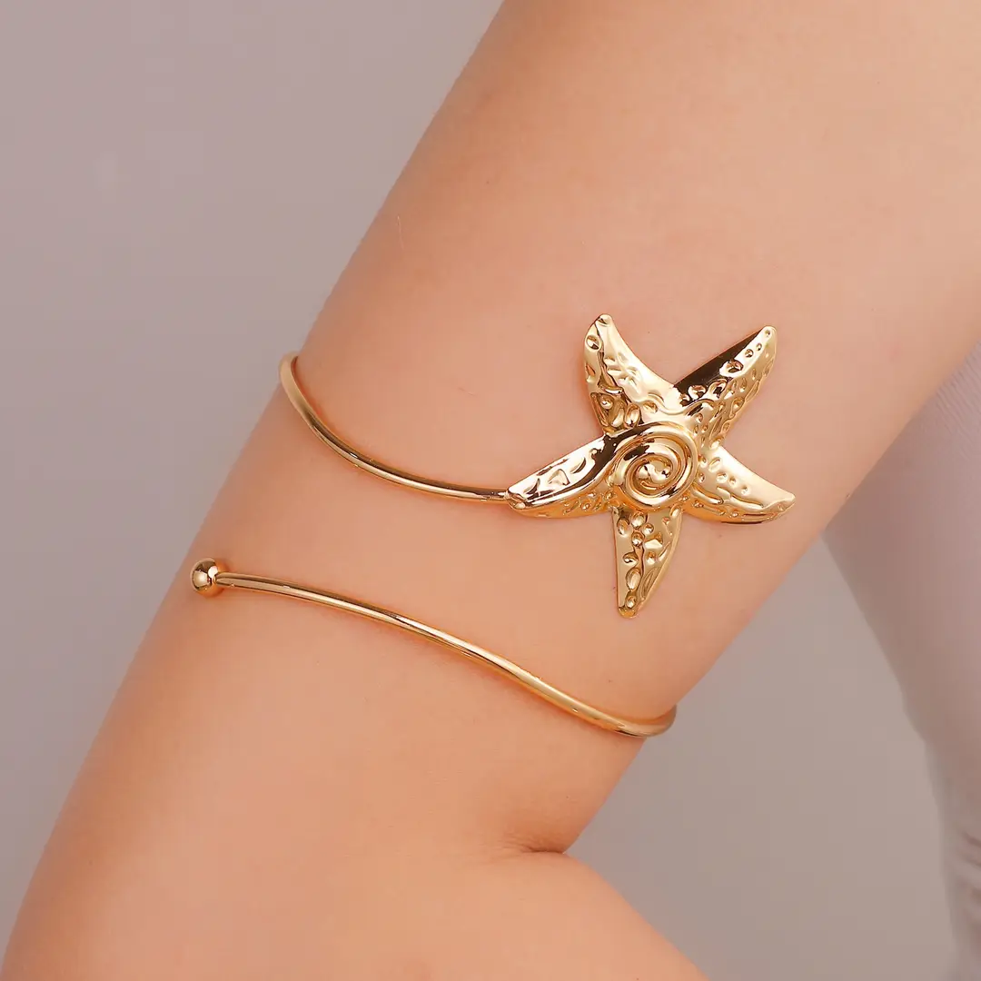Cross-Border Hot-Selling Floral Open Arm Bracelet, Geometric Light Luxury Niche High-End Bracelet, Fashionable Arm Ring, Non-Fading Bracelet