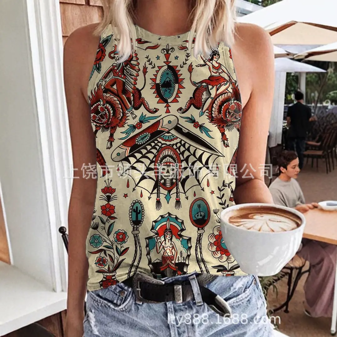 European and American Western Style Cactus Print Sleeveless Vest for Women, Retro American Style Loose Casual Top, Cross-Border Supply - Image 31