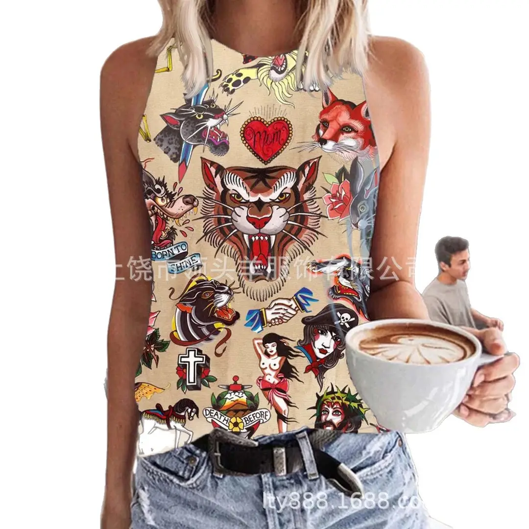 European and American Western Style Cactus Print Sleeveless Vest for Women, Retro American Style Loose Casual Top, Cross-Border Supply - Image 33