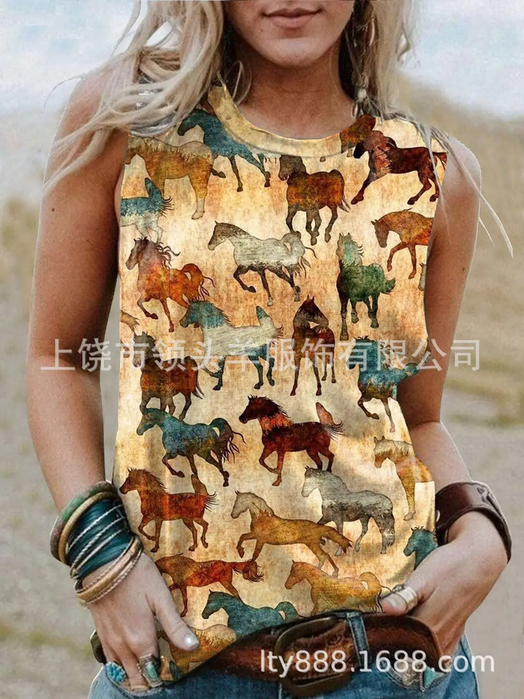European and American Western Style Cactus Print Sleeveless Vest for Women, Retro American Style Loose Casual Top, Cross-Border Supply - Image 12