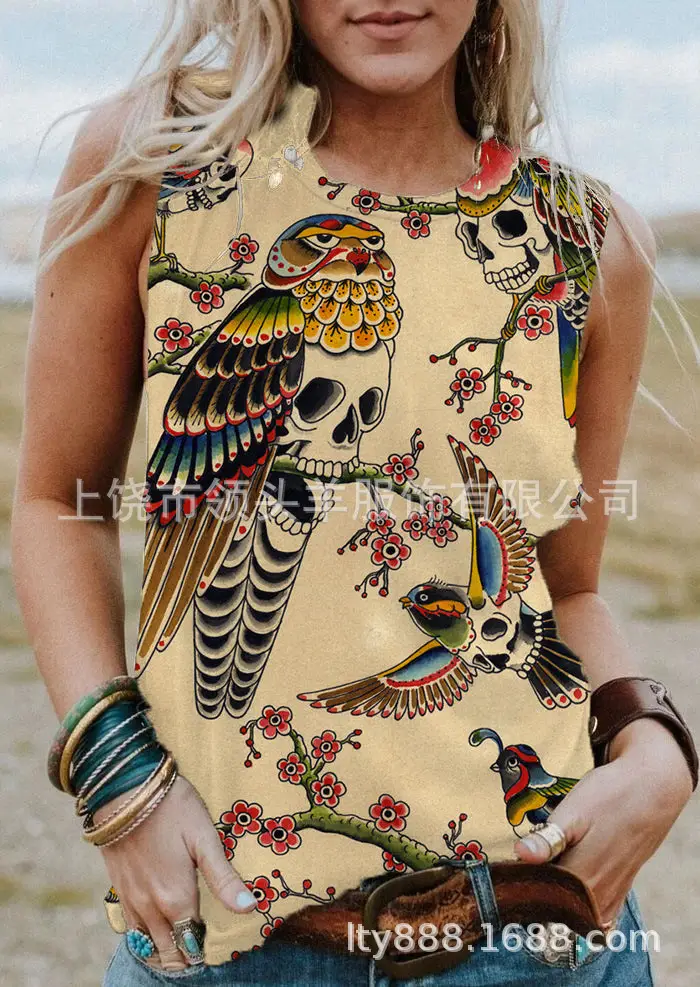 European and American Western Style Cactus Print Sleeveless Vest for Women, Retro American Style Loose Casual Top, Cross-Border Supply - Image 13