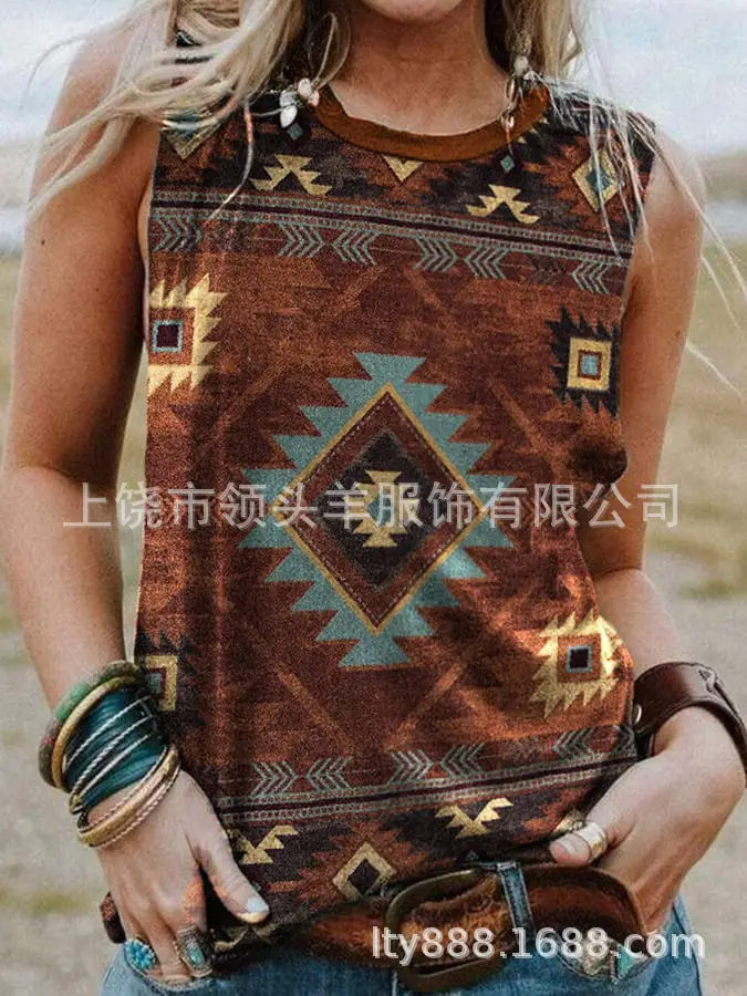 European and American Western Style Cactus Print Sleeveless Vest for Women, Retro American Style Loose Casual Top, Cross-Border Supply - Image 14