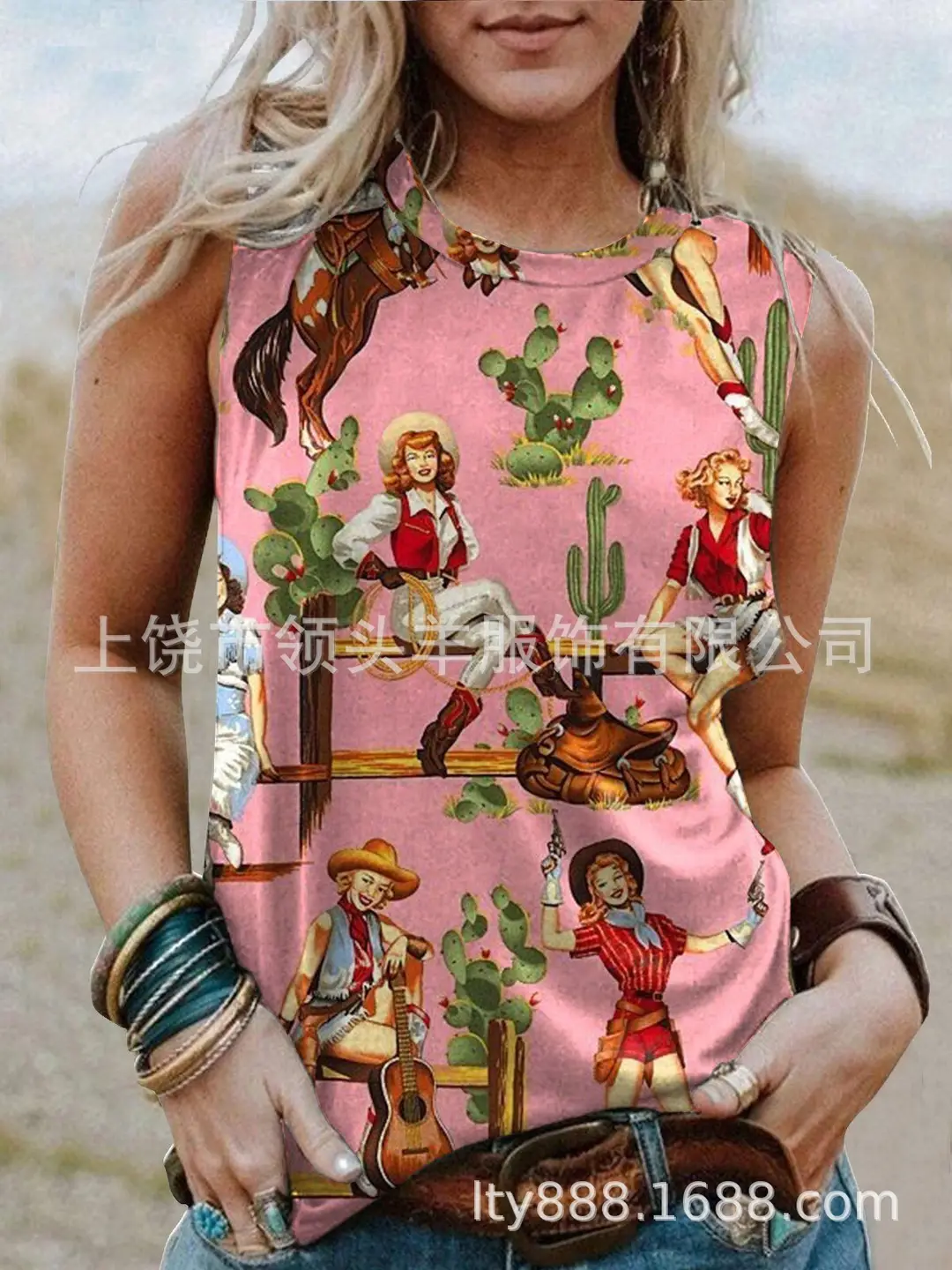 European and American Western Style Cactus Print Sleeveless Vest for Women, Retro American Style Loose Casual Top, Cross-Border Supply - Image 15