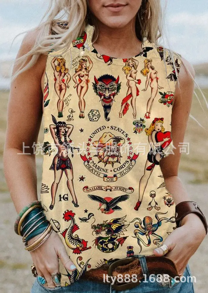 European and American Western Style Cactus Print Sleeveless Vest for Women, Retro American Style Loose Casual Top, Cross-Border Supply - Image 16
