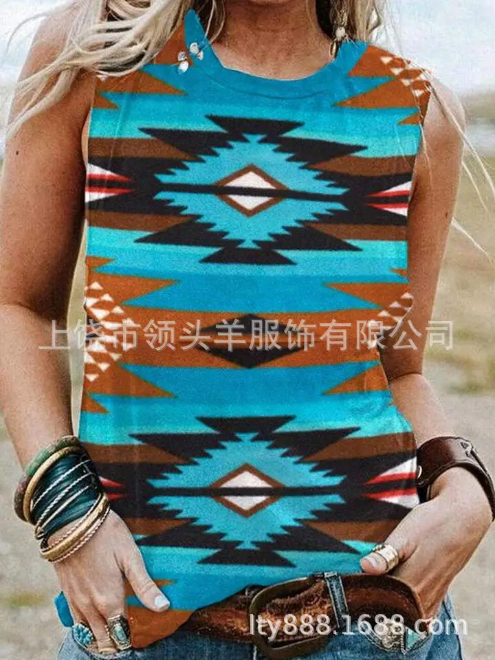 European and American Western Style Cactus Print Sleeveless Vest for Women, Retro American Style Loose Casual Top, Cross-Border Supply - Image 17