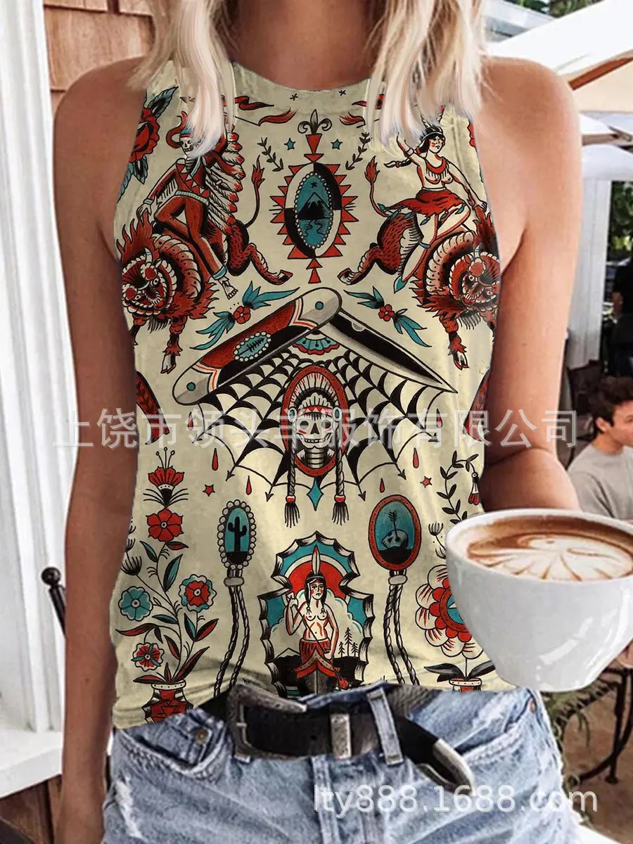 European and American Western Style Cactus Print Sleeveless Vest for Women, Retro American Style Loose Casual Top, Cross-Border Supply - Image 18