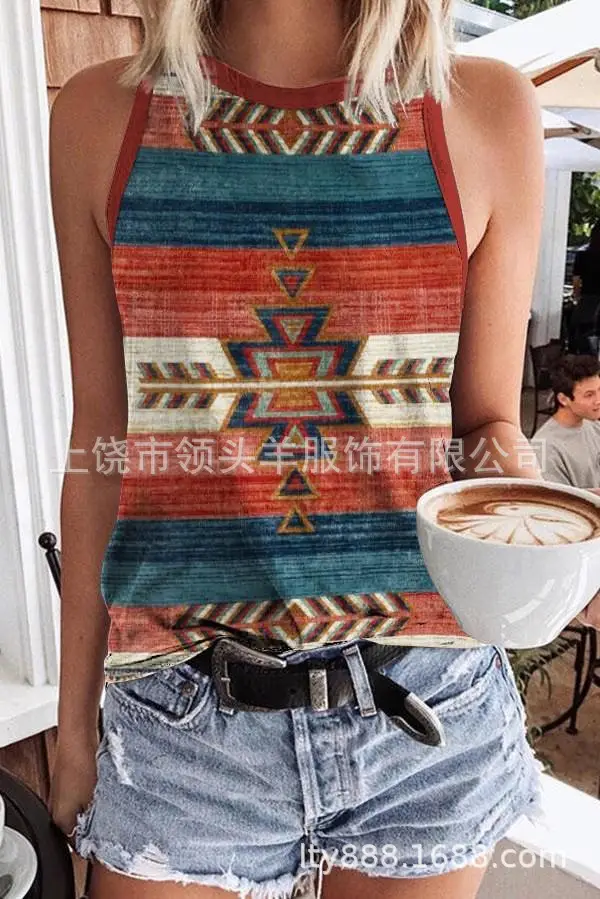European and American Western Style Cactus Print Sleeveless Vest for Women, Retro American Style Loose Casual Top, Cross-Border Supply - Image 2