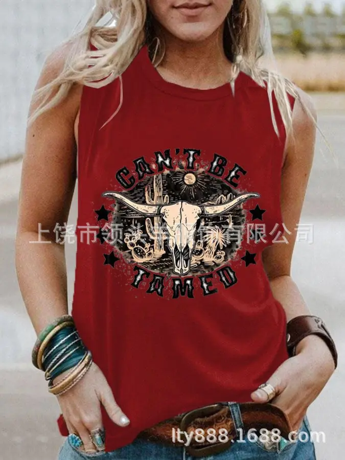 European and American Western Style Cactus Print Sleeveless Vest for Women, Retro American Style Loose Casual Top, Cross-Border Supply - Image 24