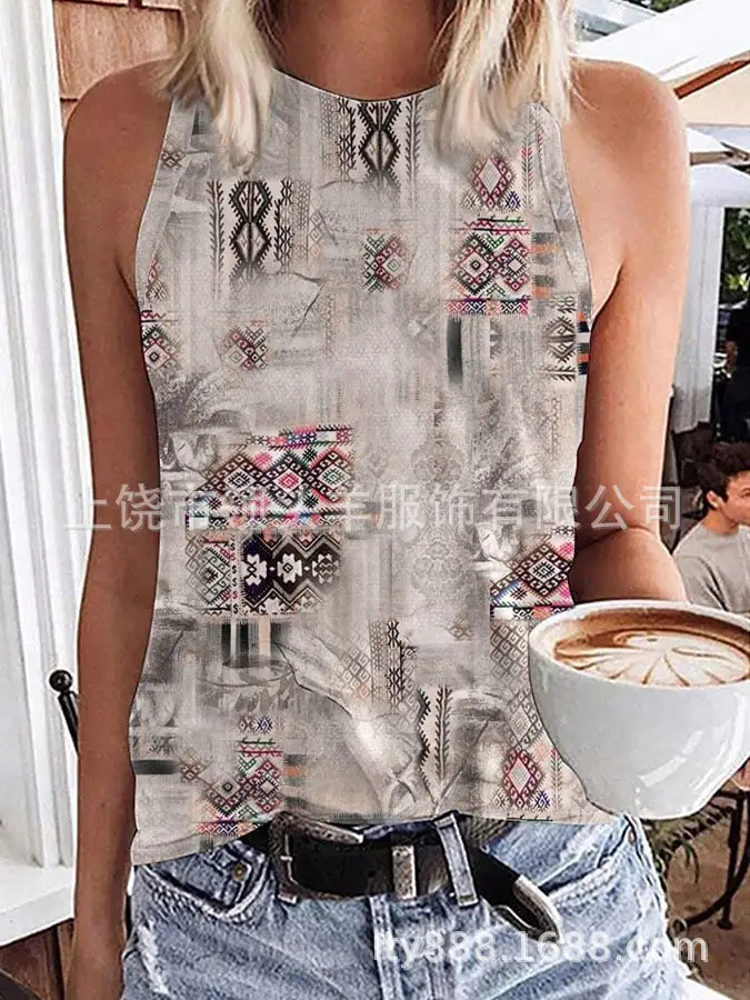 European and American Western Style Cactus Print Sleeveless Vest for Women, Retro American Style Loose Casual Top, Cross-Border Supply - Image 25