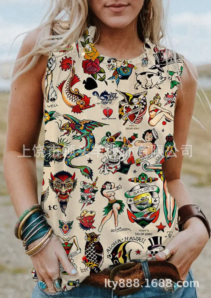 European and American Western Style Cactus Print Sleeveless Vest for Women, Retro American Style Loose Casual Top, Cross-Border Supply - Image 27