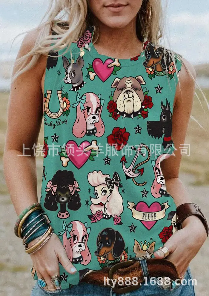 European and American Western Style Cactus Print Sleeveless Vest for Women, Retro American Style Loose Casual Top, Cross-Border Supply - Image 4