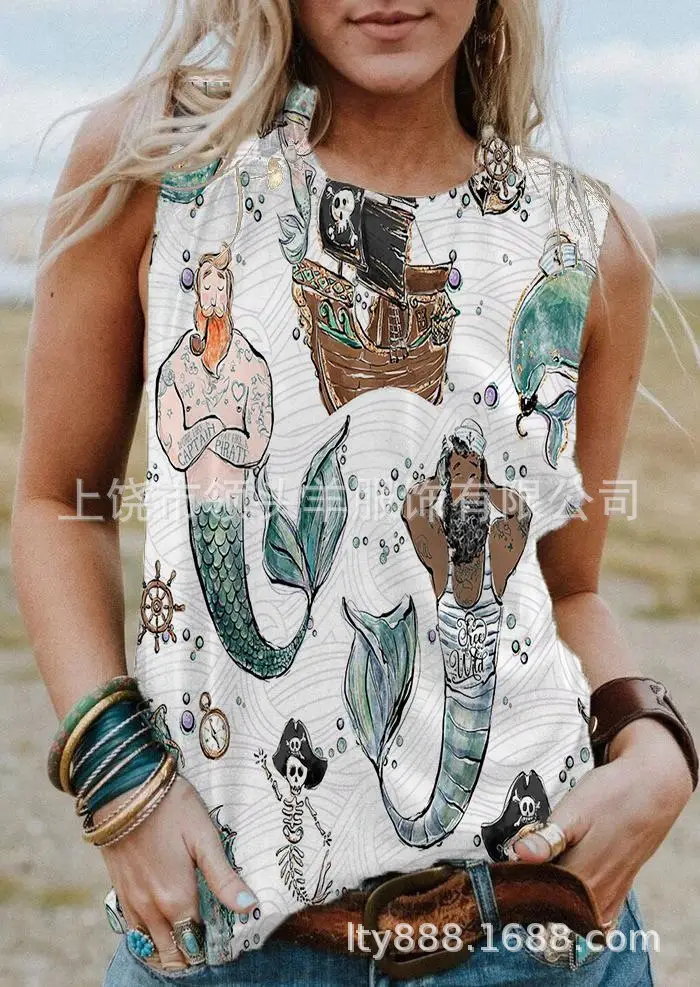 European and American Western Style Cactus Print Sleeveless Vest for Women, Retro American Style Loose Casual Top, Cross-Border Supply - Image 5