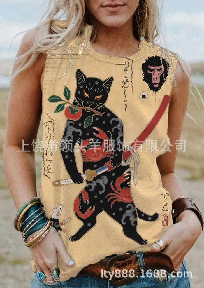 European and American Western Style Cactus Print Sleeveless Vest for Women, Retro American Style Loose Casual Top, Cross-Border Supply - Image 6