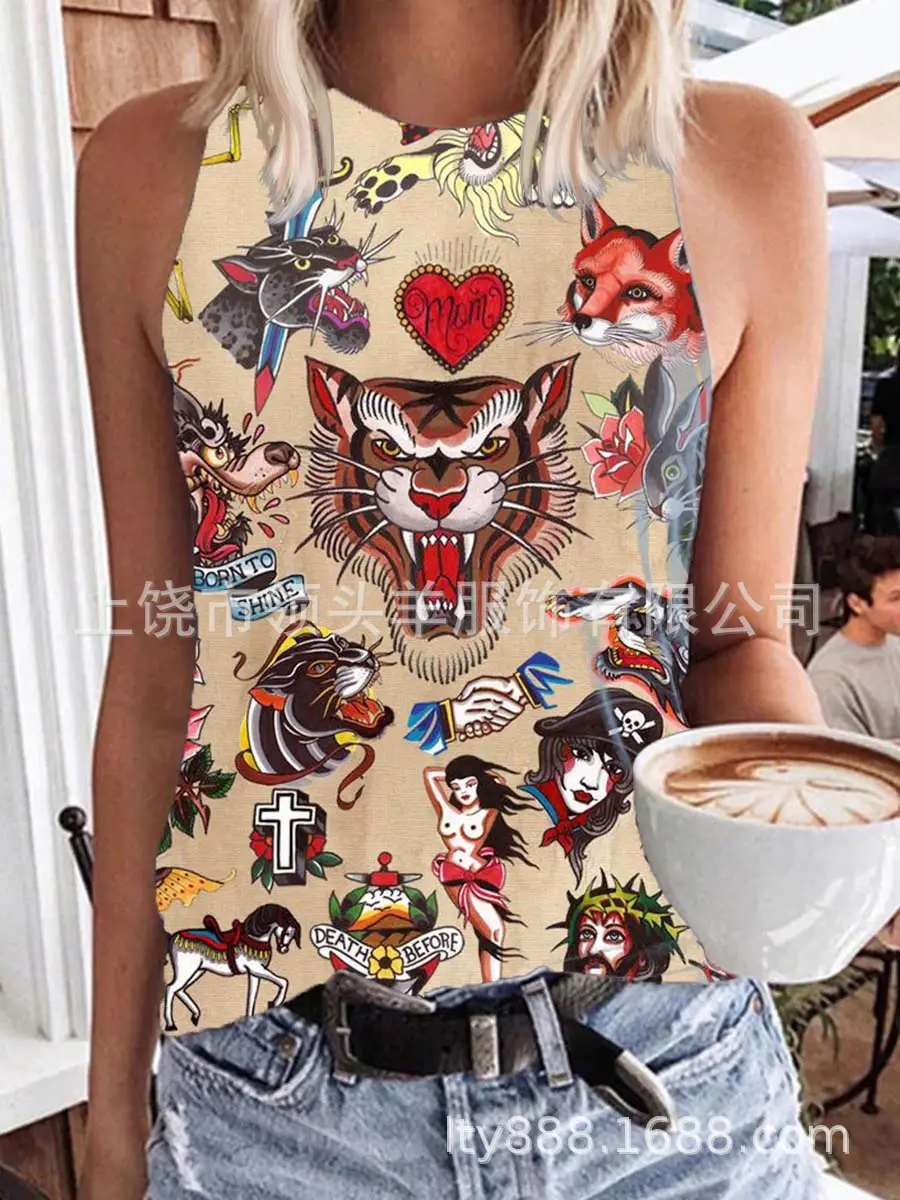 European and American Western Style Cactus Print Sleeveless Vest for Women, Retro American Style Loose Casual Top, Cross-Border Supply - Image 9