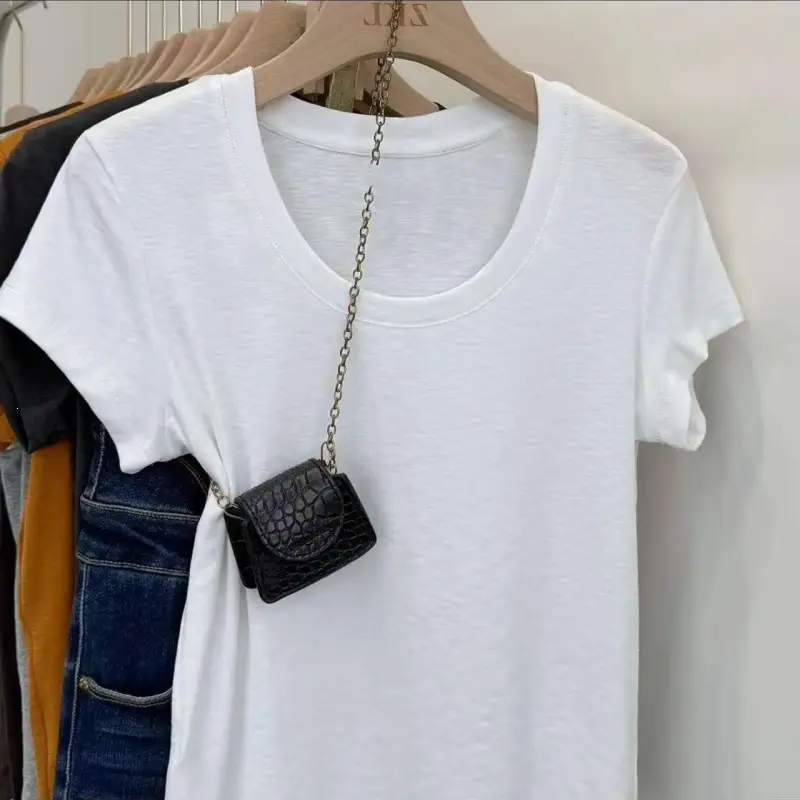 Summer Bamboo Cotton Raglan Collar Trendy U-Neck Simple Versatile Short-Sleeve T-Shirt for Women, Elegant Slim-Fit Versatile Top
