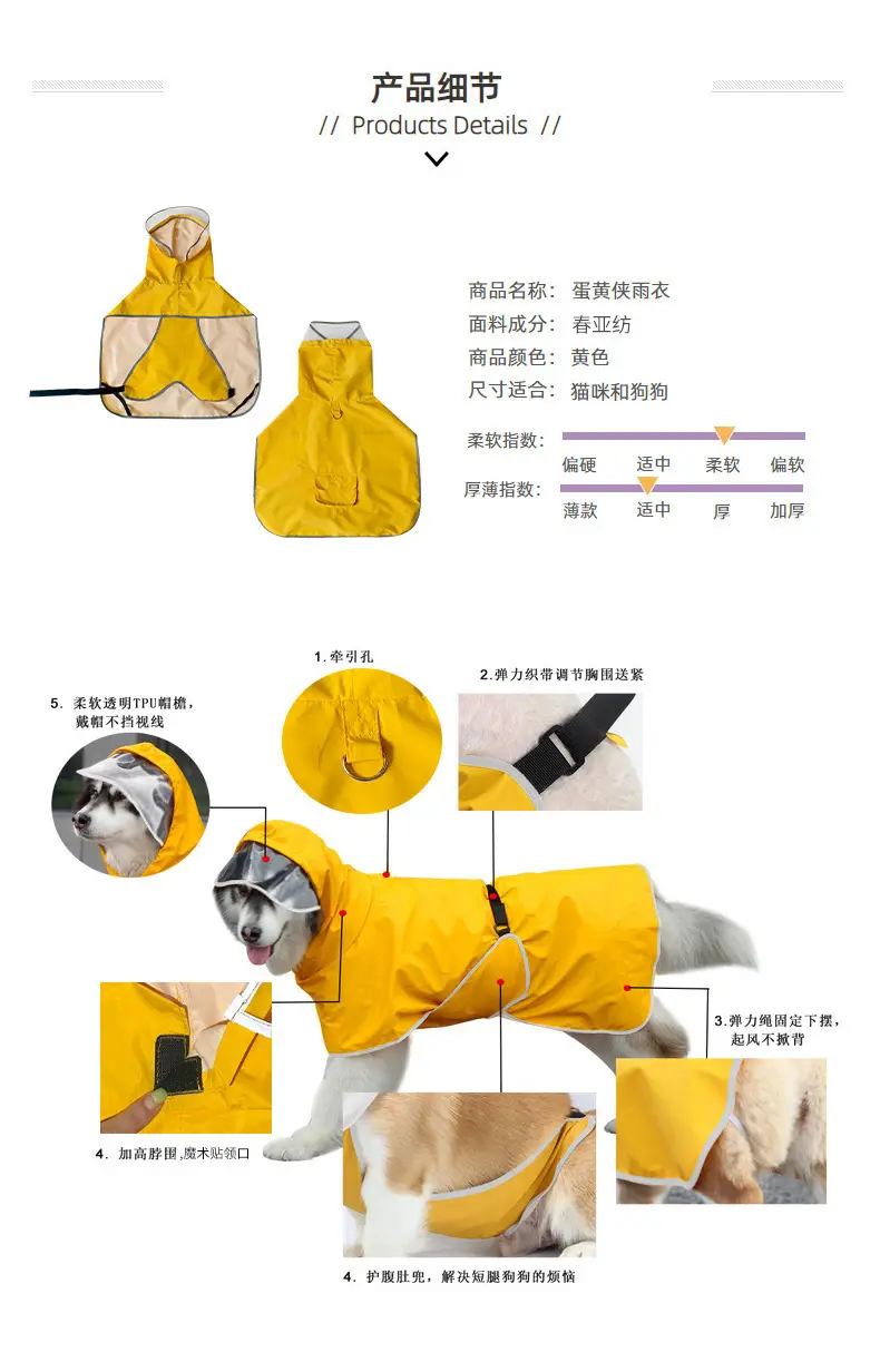 Dog Raincoat Cape Waterproof for Small and Medium-Sized Dogs Like Corgis, Teddy, Bichon, Anti-Dirt for Rainy Days, with Leash Attachment Pet Clothing — feature 3