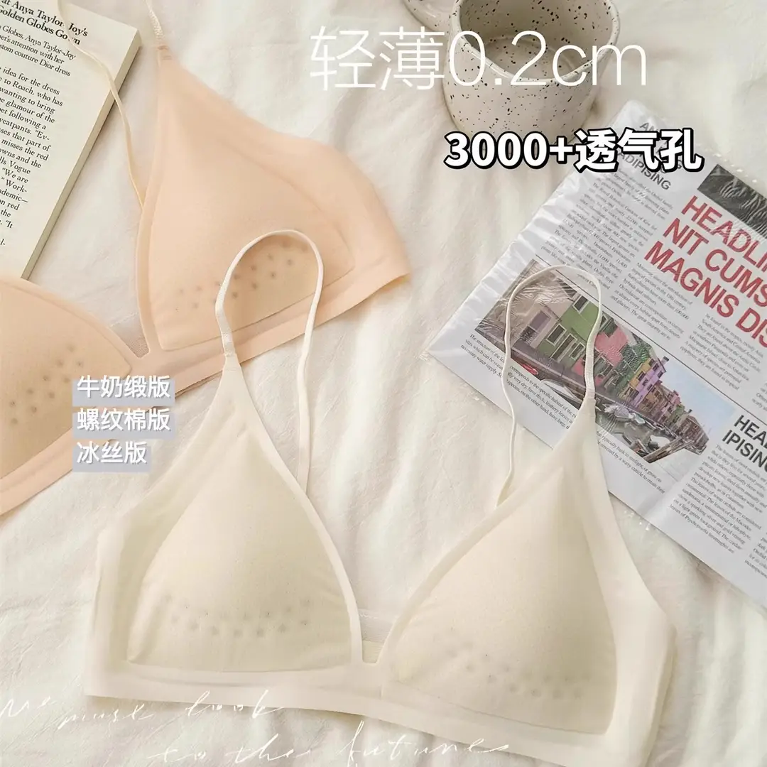 Summer Breath Bra Ultra-Thin Small Chest Underwear Women's French Style Deep V Invisible Thin Straps Jelly Strip Seamless Bra
