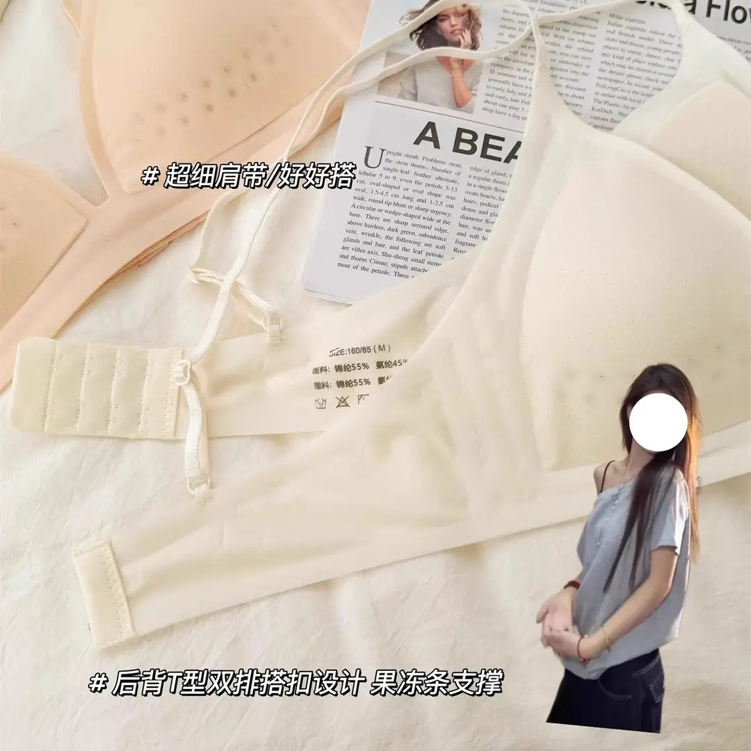 Summer Breath Bra Ultra-Thin Small Chest Underwear Women's French Style Deep V Invisible Thin Straps Jelly Strip Seamless Bra