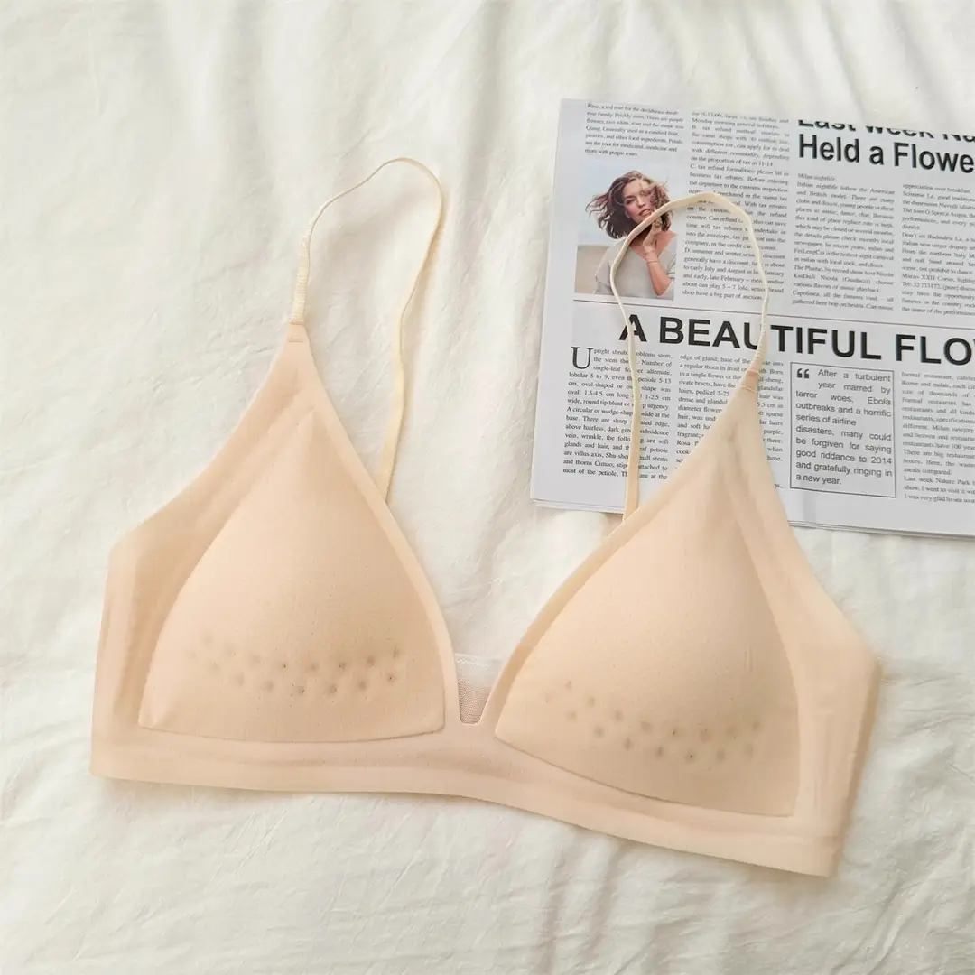 Summer Breath Bra Ultra-Thin Small Chest Underwear Women's French Style Deep V Invisible Thin Straps Jelly Strip Seamless Bra — feature 27