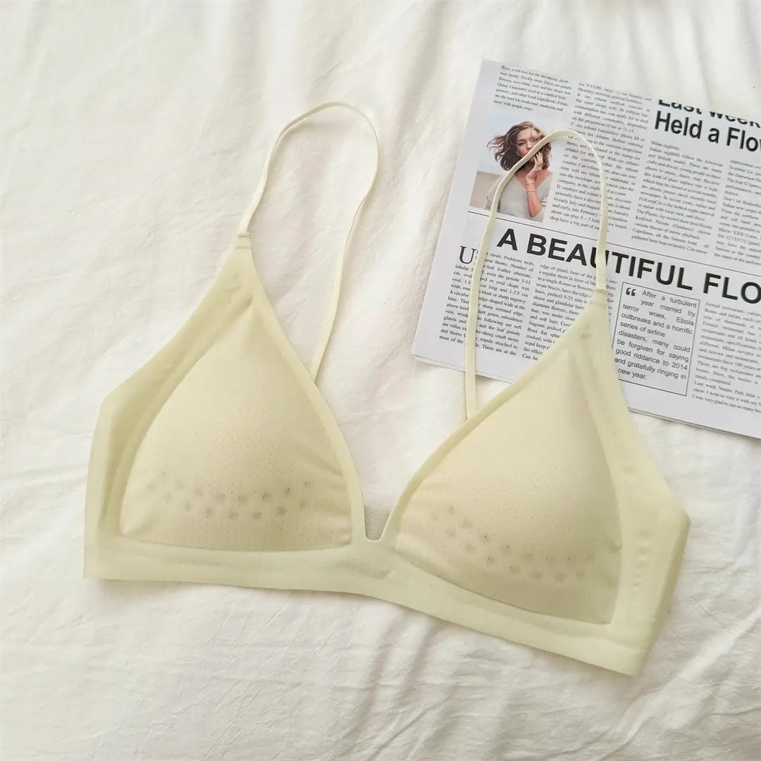 Summer Breath Bra Ultra-Thin Small Chest Underwear Women's French Style Deep V Invisible Thin Straps Jelly Strip Seamless Bra — feature 29