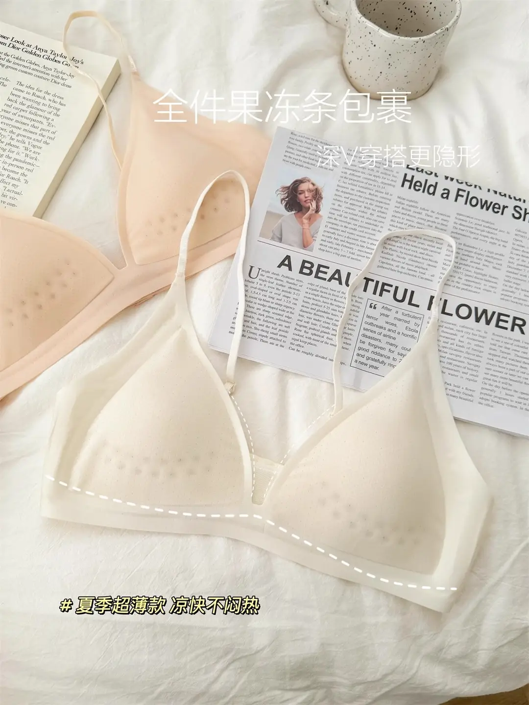 Summer Breath Bra Ultra-Thin Small Chest Underwear Women's French Style Deep V Invisible Thin Straps Jelly Strip Seamless Bra — feature 3