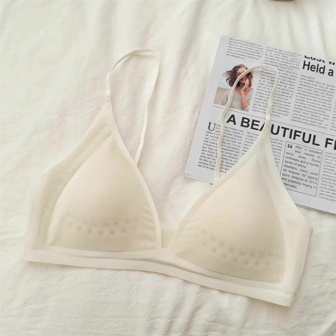Summer Breath Bra Ultra-Thin Small Chest Underwear Women's French Style Deep V Invisible Thin Straps Jelly Strip Seamless Bra