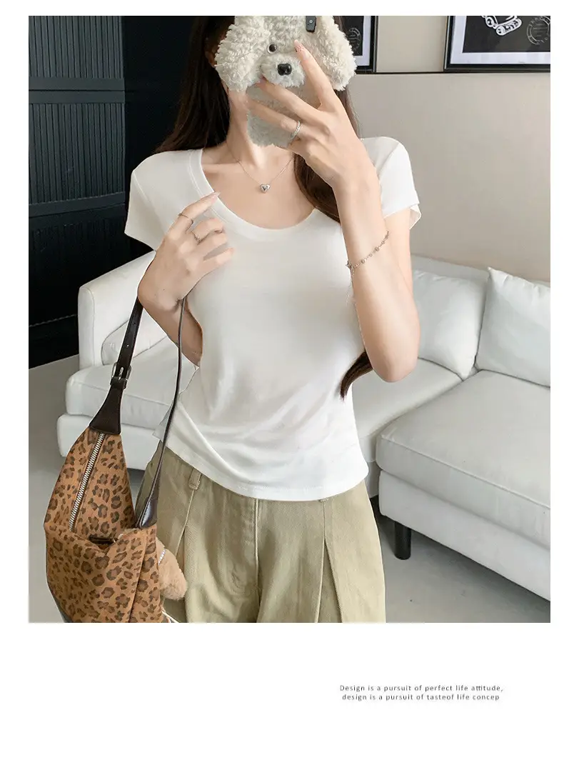 Tencel Short-Sleeve T-Shirt for Women, Summer Thin Style, Trendy Outerwear with a High-End Feel, Round Neck Slim-Fit Ice Silk Top — feature 15