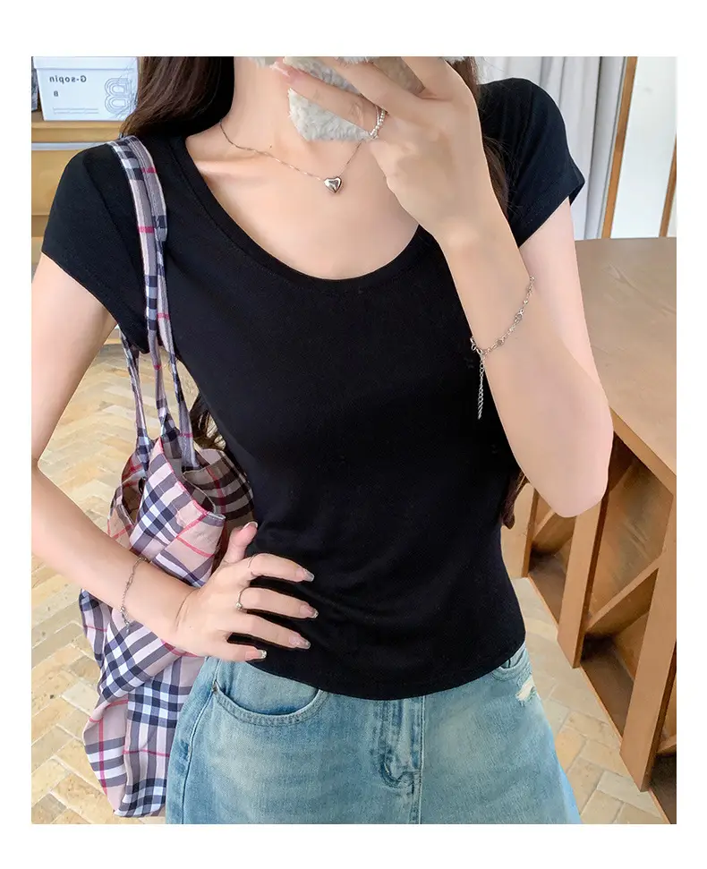 Tencel Short-Sleeve T-Shirt for Women, Summer Thin Style, Trendy Outerwear with a High-End Feel, Round Neck Slim-Fit Ice Silk Top — feature 16