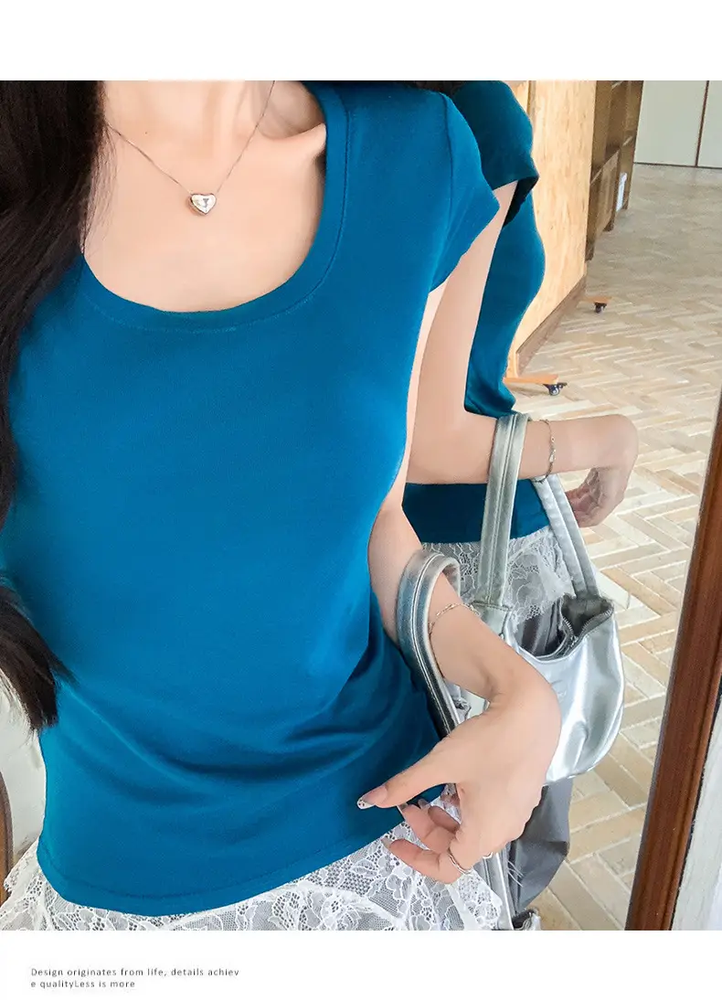 Tencel Short-Sleeve T-Shirt for Women, Summer Thin Style, Trendy Outerwear with a High-End Feel, Round Neck Slim-Fit Ice Silk Top — feature 21