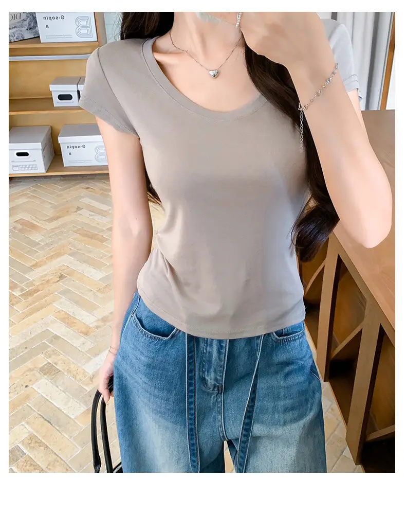 Tencel Short-Sleeve T-Shirt for Women, Summer Thin Style, Trendy Outerwear with a High-End Feel, Round Neck Slim-Fit Ice Silk Top — feature 23