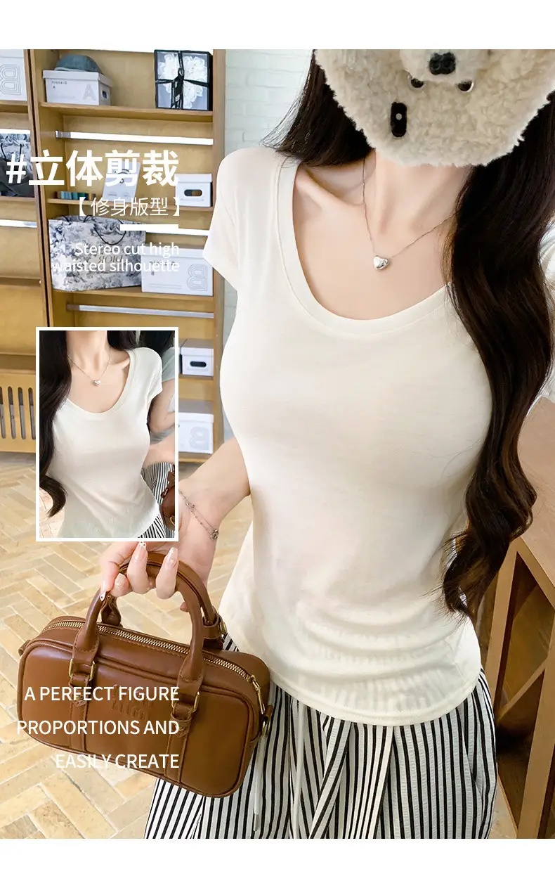 Tencel Short-Sleeve T-Shirt for Women, Summer Thin Style, Trendy Outerwear with a High-End Feel, Round Neck Slim-Fit Ice Silk Top — feature 5