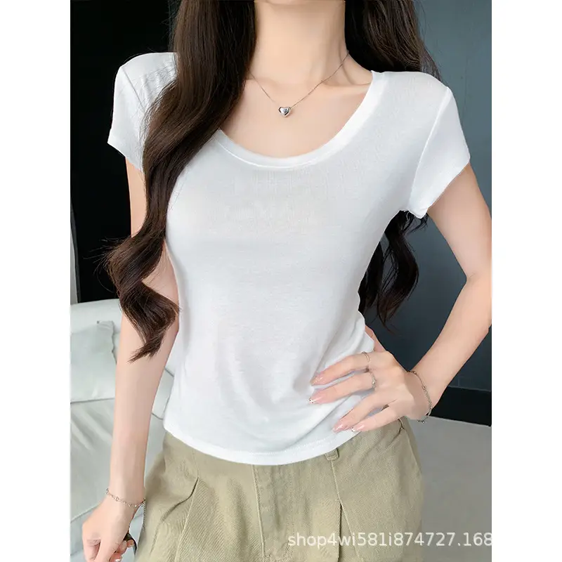 Tencel Short-Sleeve T-Shirt for Women, Summer Thin Style, Trendy Outerwear with a High-End Feel, Round Neck Slim-Fit Ice Silk Top