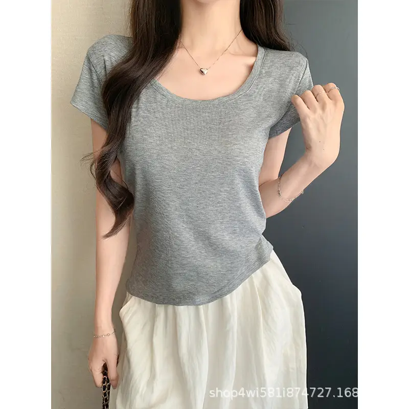 Tencel Short-Sleeve T-Shirt for Women, Summer Thin Style, Trendy Outerwear with a High-End Feel, Round Neck Slim-Fit Ice Silk Top