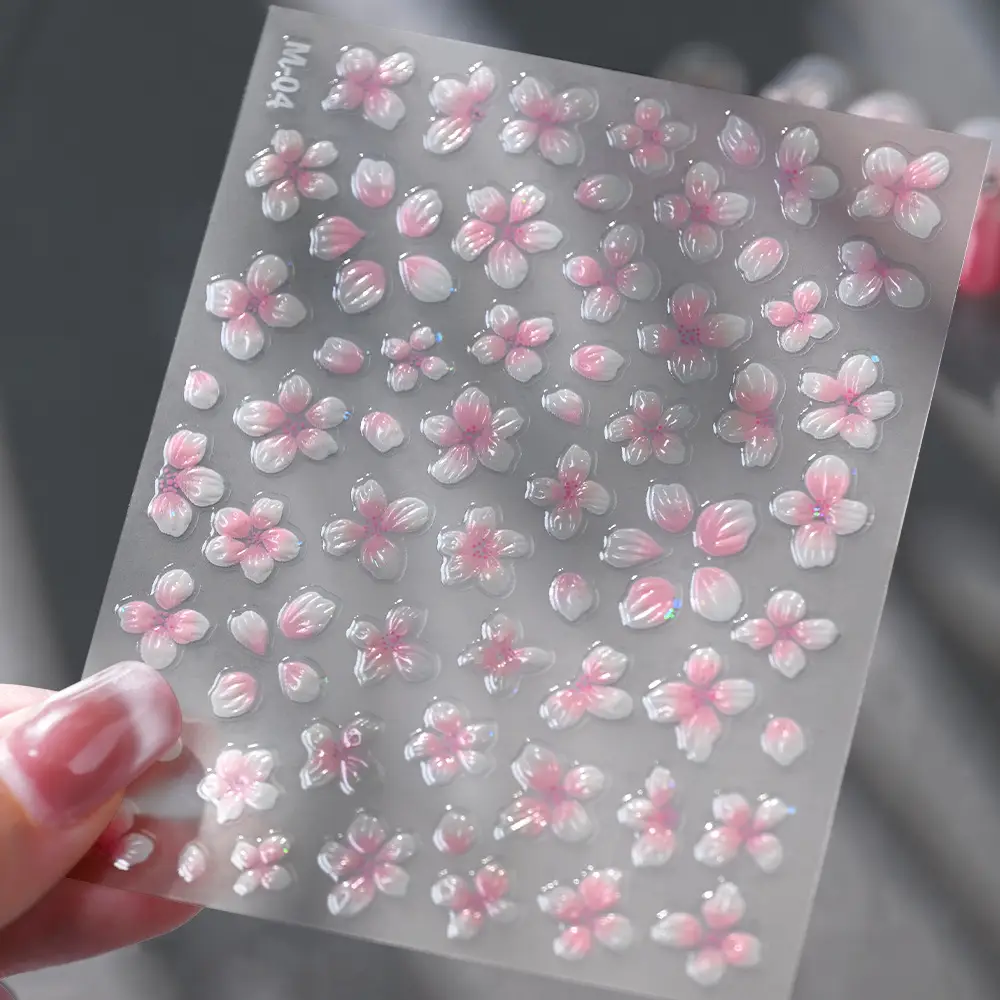 Jelly 3D Cherry Blossom Nail Stickers with a High-End Luxury Feel, Bowknot Strawberry Design, Brightening Nail Decoration 3D Stickers - Image 4