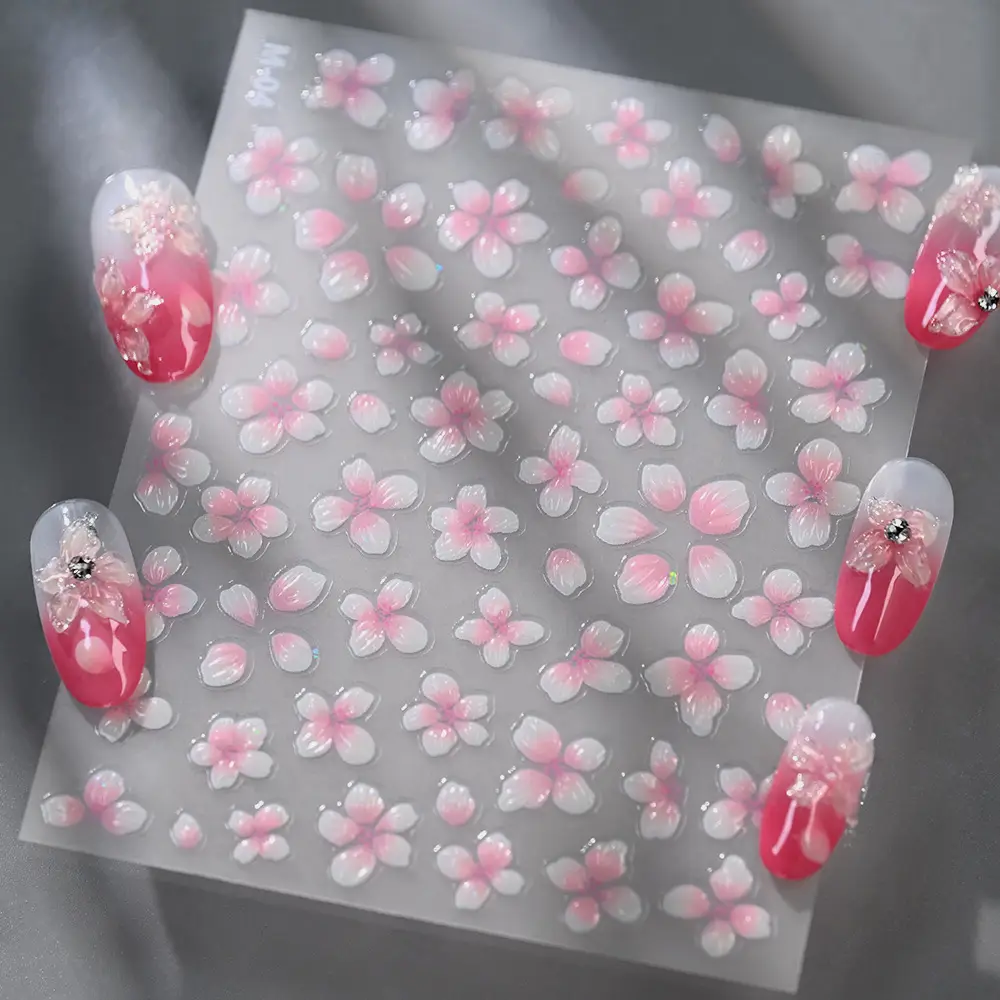 Jelly 3D Cherry Blossom Nail Stickers with a High-End Luxury Feel, Bowknot Strawberry Design, Brightening Nail Decoration 3D Stickers - Image 5