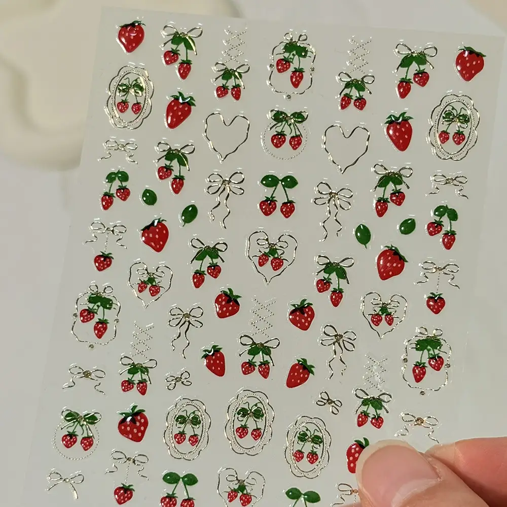 Jelly 3D Cherry Blossom Nail Stickers with a High-End Luxury Feel, Bowknot Strawberry Design, Brightening Nail Decoration 3D Stickers - Image 3