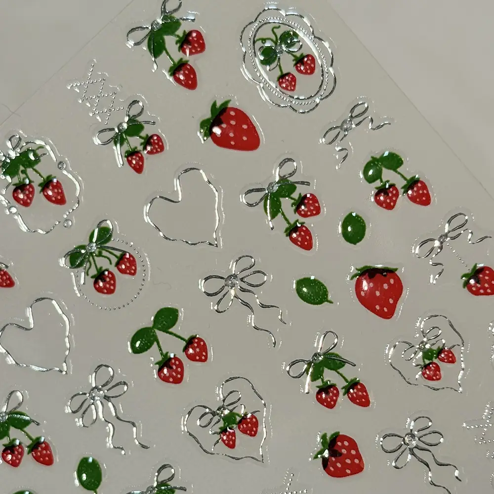 Jelly 3D Cherry Blossom Nail Stickers with a High-End Luxury Feel, Bowknot Strawberry Design, Brightening Nail Decoration 3D Stickers — feature 12