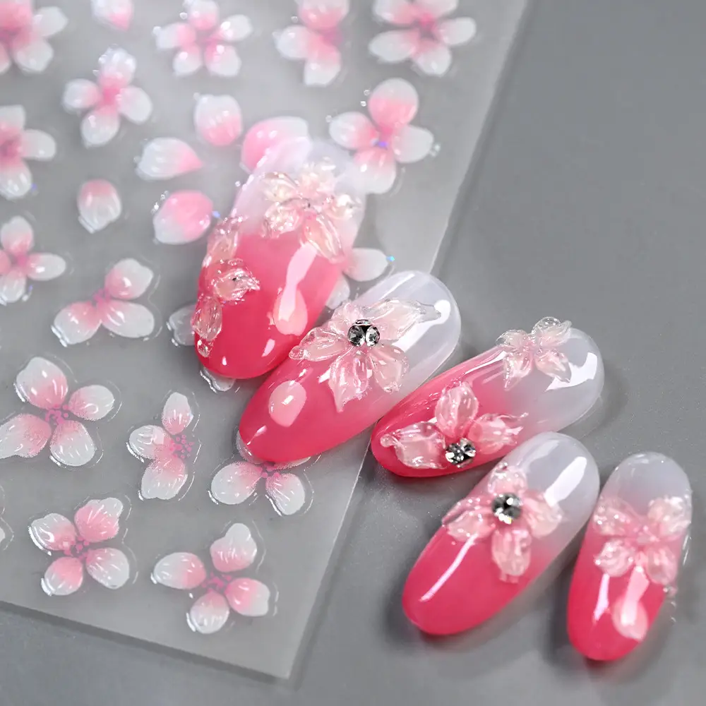Jelly 3D Cherry Blossom Nail Stickers with a High-End Luxury Feel, Bowknot Strawberry Design, Brightening Nail Decoration 3D Stickers — feature 5