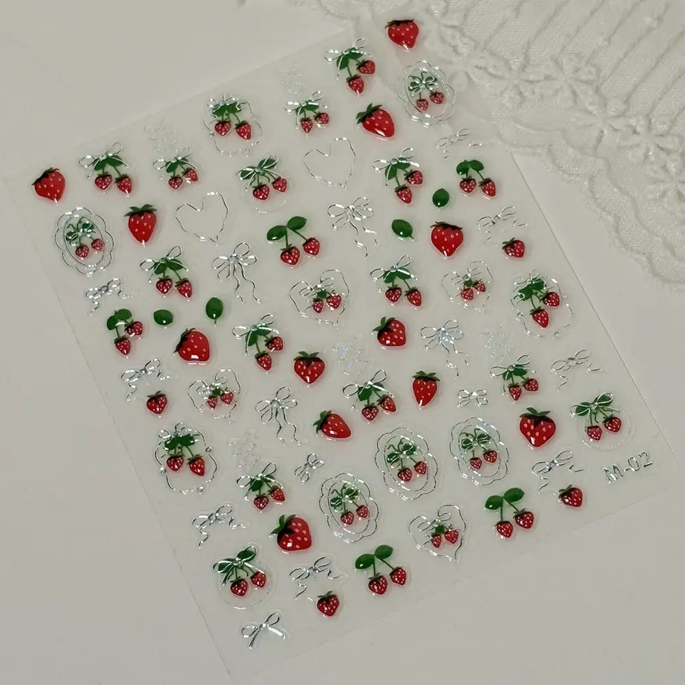 Jelly 3D Cherry Blossom Nail Stickers with a High-End Luxury Feel, Bowknot Strawberry Design, Brightening Nail Decoration 3D Stickers — feature 8