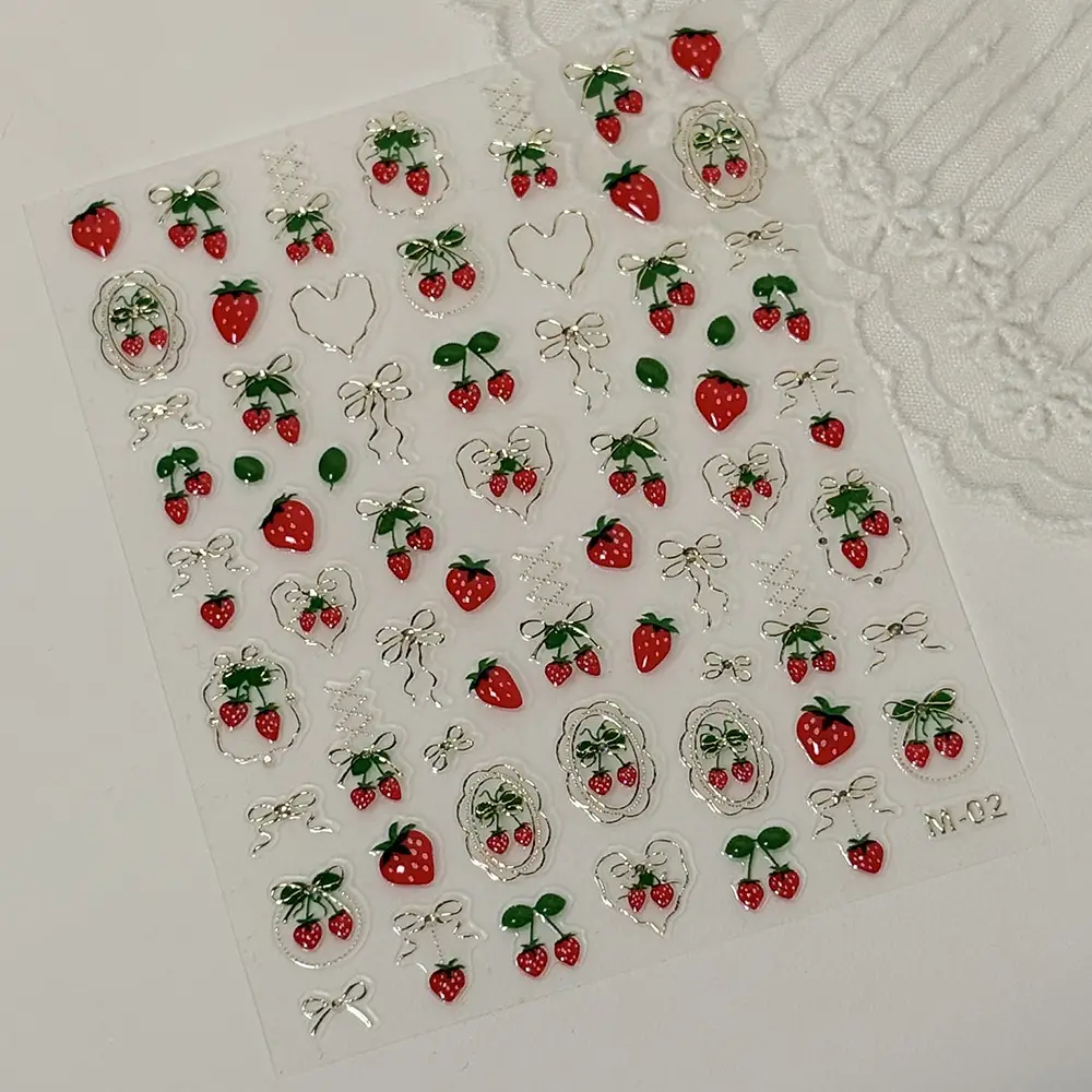 Jelly 3D Cherry Blossom Nail Stickers with a High-End Luxury Feel, Bowknot Strawberry Design, Brightening Nail Decoration 3D Stickers — feature 9