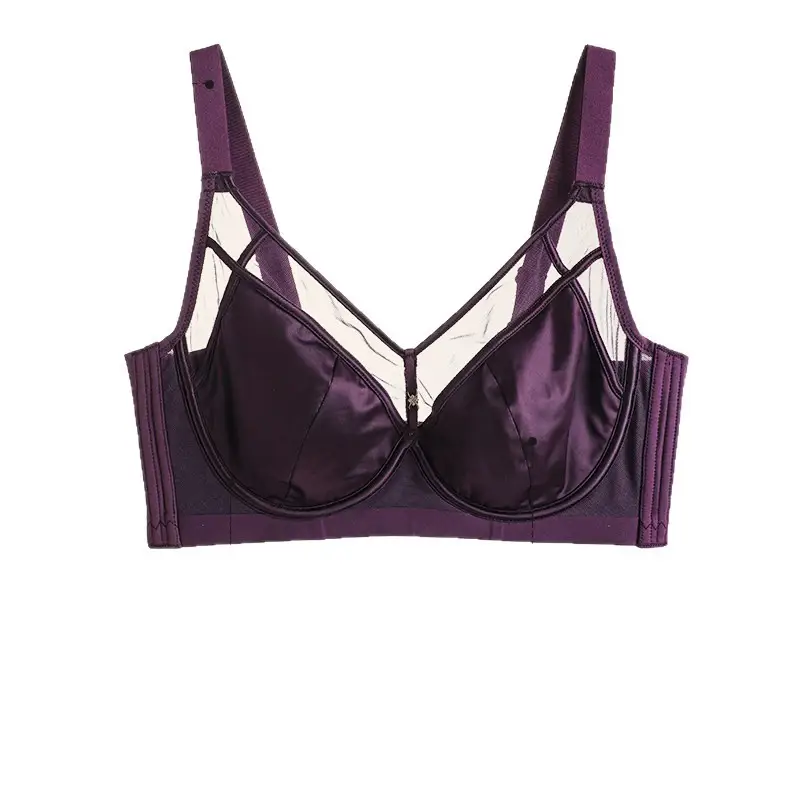 Seamless Satin Bra for Women with Large Busts, Slimming Thin Style, Soft Underwire, Side Breast Support, Anti-Sagging, Adjustable Bra